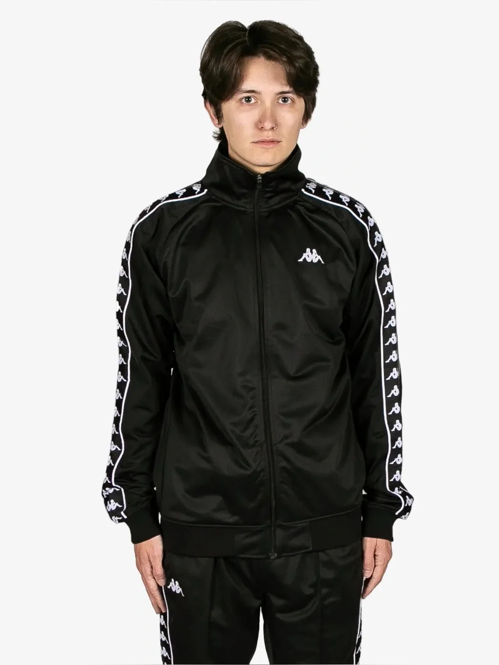 Kappa NWT Men’s 222 Banda Anniston Track Jacket Black Full-Zip Piping